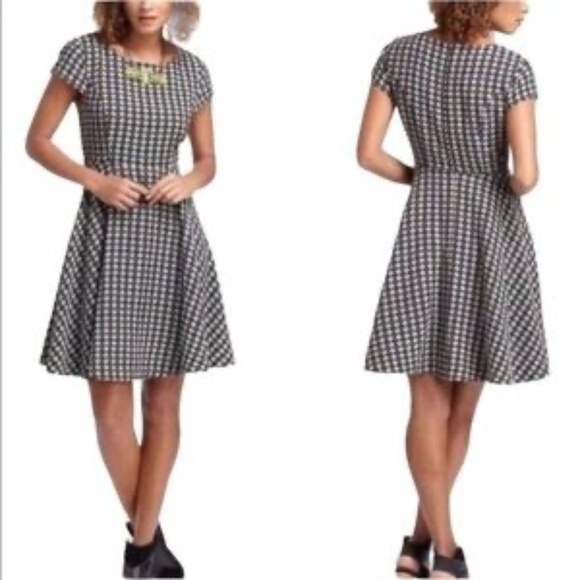 Anthropologie Maeve Black & Cream Jacquard Diamond Fit & Flare Dress Women’s 4 - Picture 1 of 4